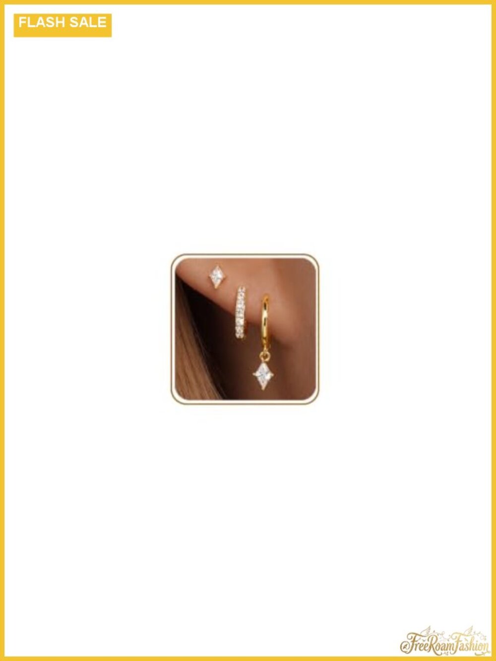 3 Pairs 925 Sterling Silver Gold Plated CZ Hoop Earrings Set